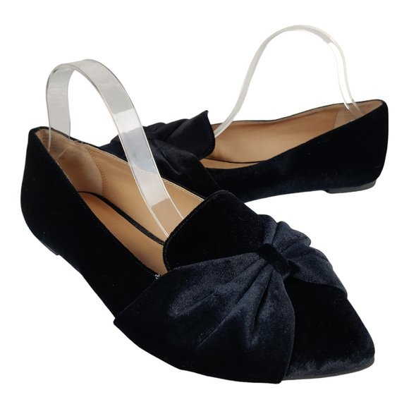 torrid Shoes Torrid Black Velvet Bow Pointed Toe Ballet Flats Wide